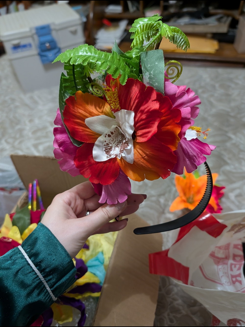 Tropical Floral Headband in Red, Orange & Pink
